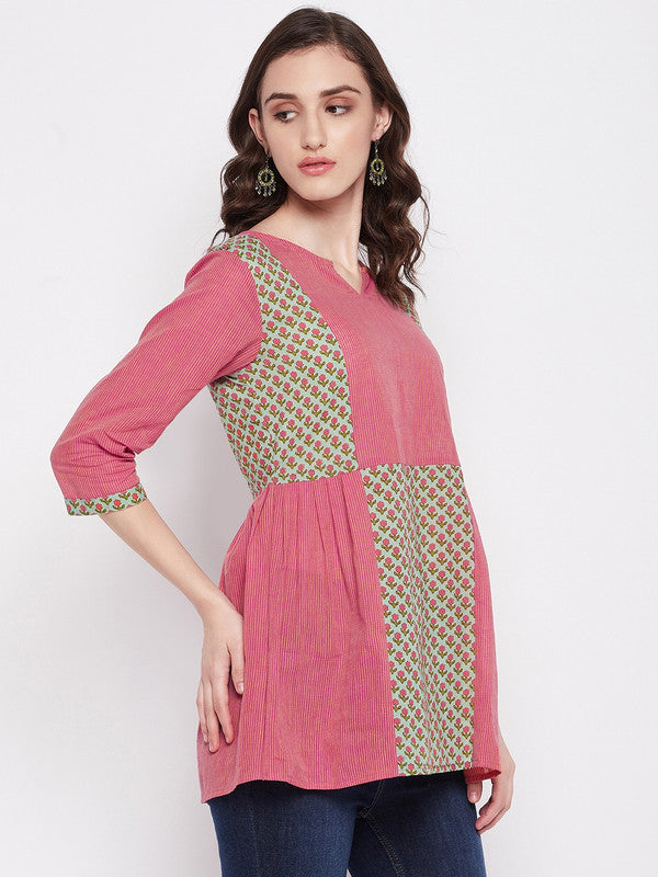 Multi Coloured with printed round collar three quarter bell sleeves Women Party/Daily wear Western Cotton Top!!