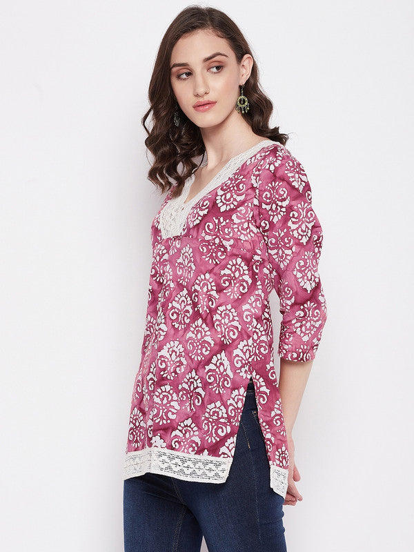 Pink Coloured with printed V neck three quarter sleeves Women Party/Daily wear Western Cotton Top!!