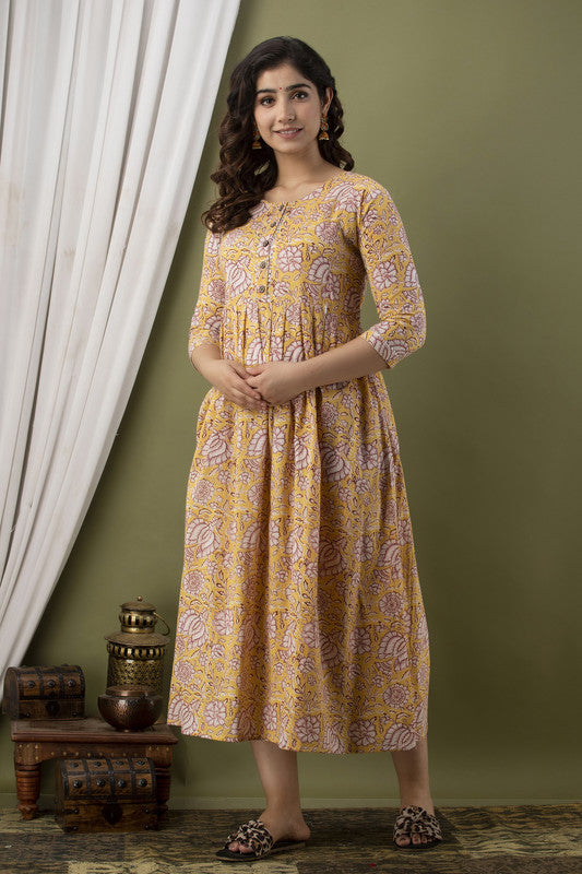 Lemon Coloured Designer Feeding Cotton Kurti!!