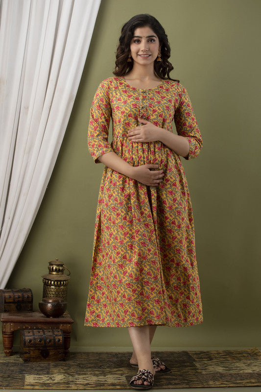 Mustard Coloured Designer Feeding Cotton Kurti!!