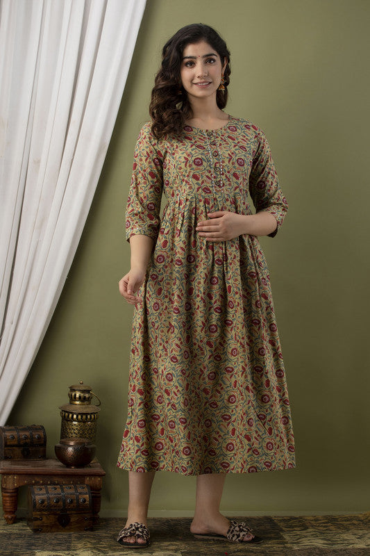 Olive Coloured Designer Feeding Cotton Kurti!!