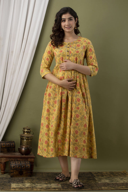 Yellow Coloured Designer Feeding Cotton Kurti!!