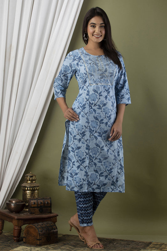 Royal Blue Coloured Designer Cotton Kurti with Pant!!