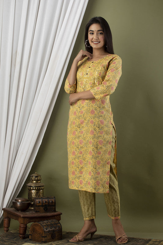 Yellow Green Coloured Designer Cotton Kurti with Pant!!