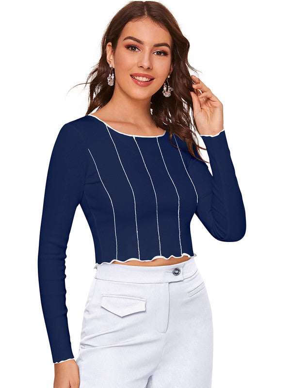 Blue Coloured Designer Trendy Round Neck Crop Top!!