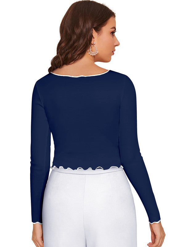 Blue Coloured Designer Trendy Round Neck Crop Top!!