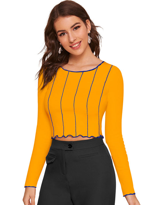 Yellow Coloured Designer Trendy Round Neck Crop Top!!