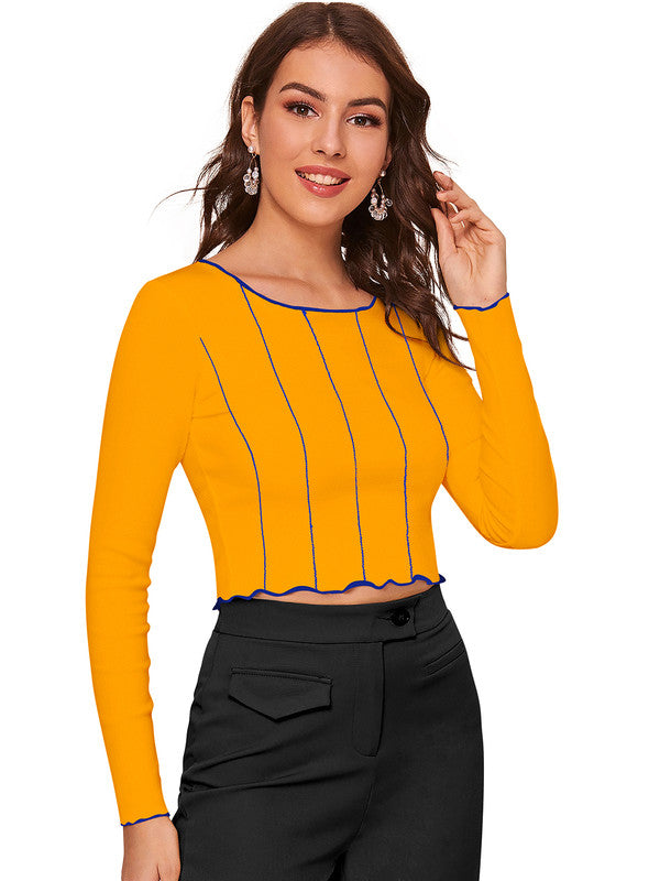 Yellow Coloured Designer Trendy Round Neck Crop Top!!