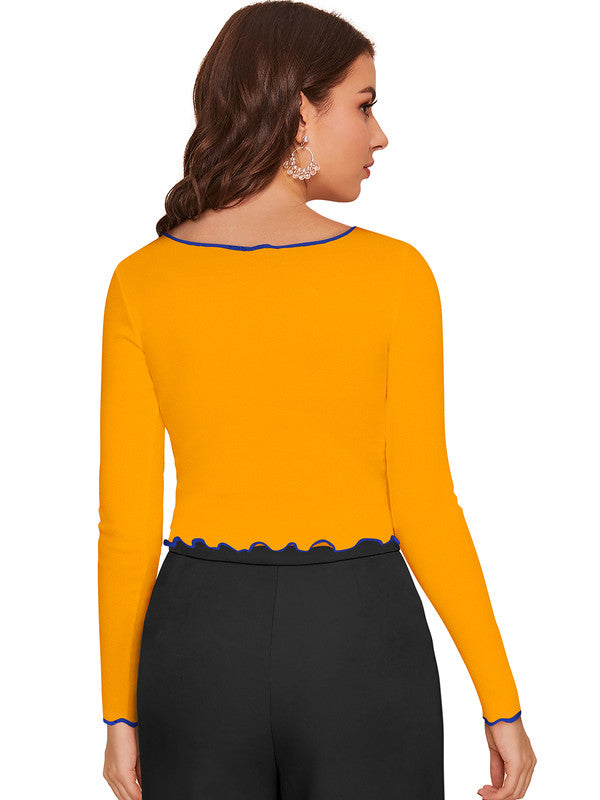 Yellow Coloured Designer Trendy Round Neck Crop Top!!