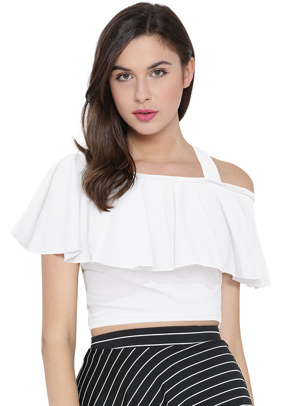 White Coloured Designer Trendy Crop Top!!