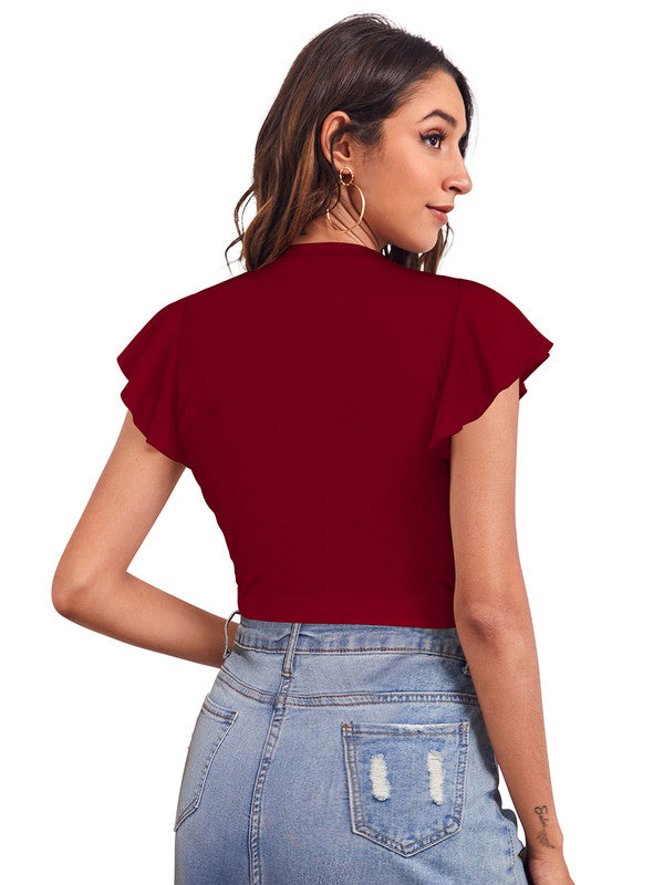 Maroon Coloured Designer Trendy Round Neck Crop Top!!