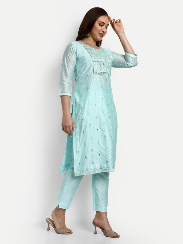 Sky Blue Coloured Chanderi Silk with Heavy Sequence Embroidered Work Women Party wear Designer Suit with Pant & Dupatta!!