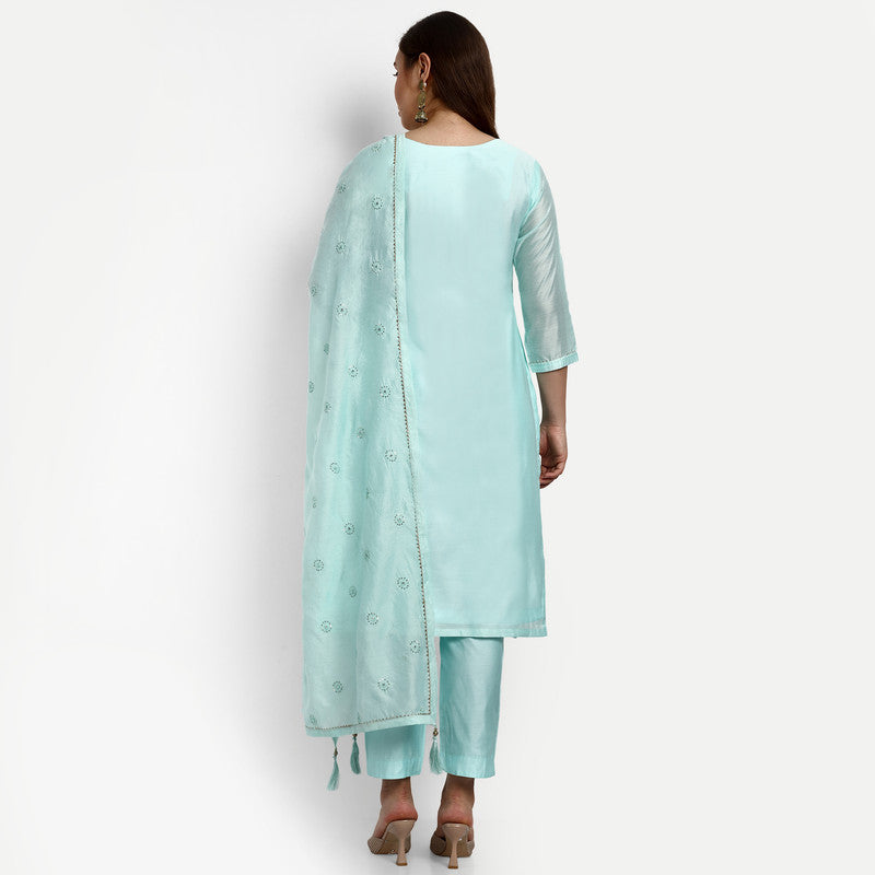 Sky Blue Coloured Chanderi Silk with Heavy Sequence Embroidered Work Women Party wear Designer Suit with Pant & Dupatta!!