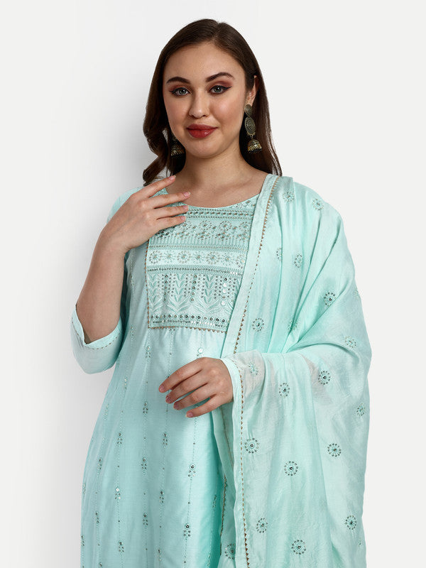 Sky Blue Coloured Chanderi Silk with Heavy Sequence Embroidered Work Women Party wear Designer Suit with Pant & Dupatta!!