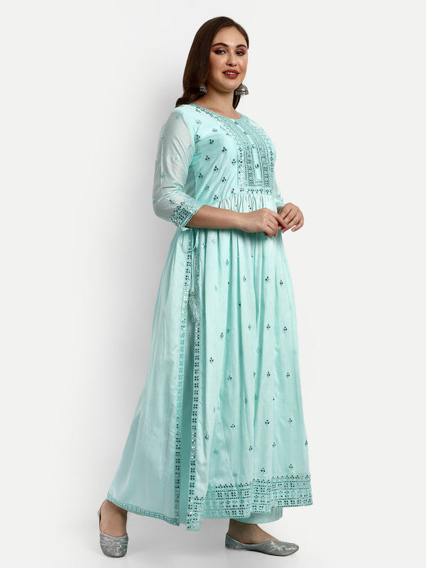 Sky Blue Coloured Chanderi Silk with Heavy Sequence Embroidered Work Women Party wear Designer Suit with Palazzo & Dupatta!!