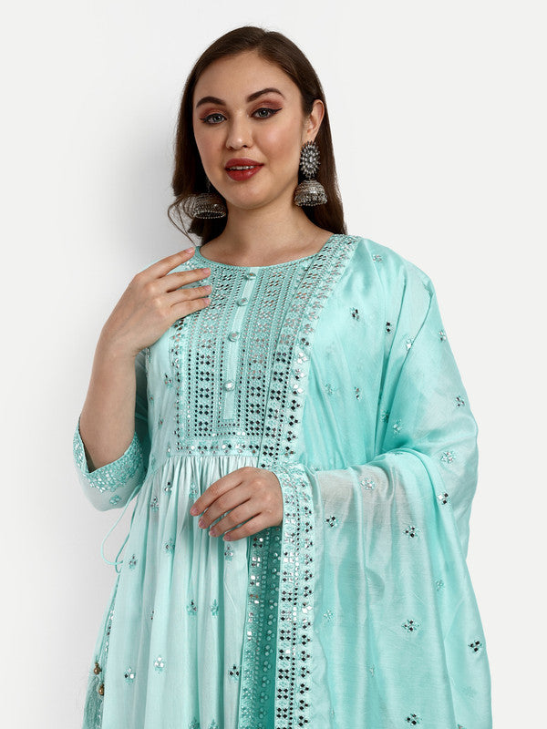 Sky Blue Coloured Chanderi Silk with Heavy Sequence Embroidered Work Women Party wear Designer Suit with Palazzo & Dupatta!!