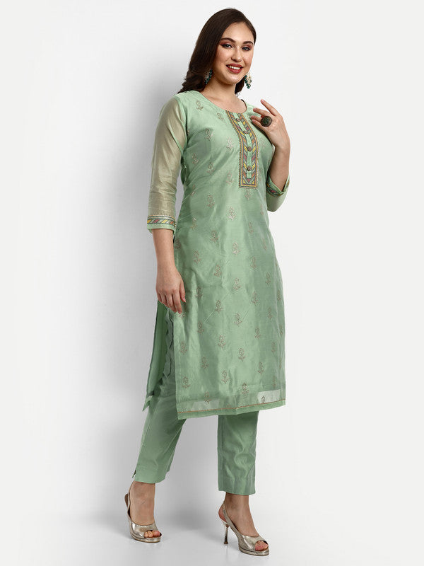 Green Coloured Modal Chanderi with Heavy Sequence Embroidered Multi Work Women Party wear Designer Suit with Pant & Dupatta!!