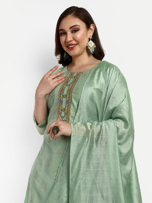 Green Coloured Modal Chanderi with Heavy Sequence Embroidered Multi Work Women Party wear Designer Suit with Pant & Dupatta!!