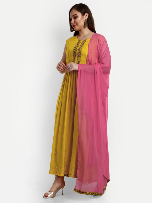 Yellow Coloured Pure Rayon with Heavy Sequence  Embroidery Work Women Party wear Designer Suit with Pant & Dupatta!!