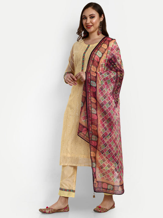 Yellow Coloured Chanderi Silk with Heavy Sequence  Embroidery Work Women Party wear Designer Suit with Pant & Dupatta!!