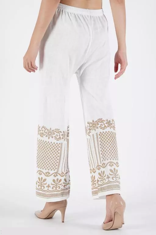 GOLD PRINTED WHITE WOOLEN PALAZZO-FREE SIZE( FROM 28 TO 38 INCH)