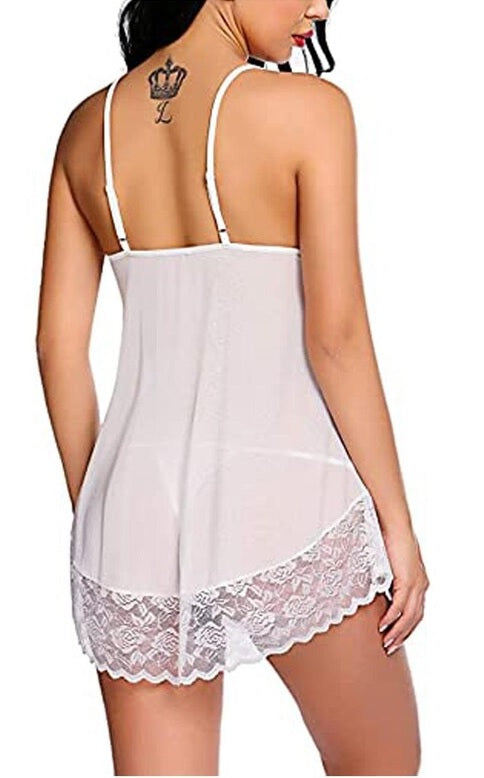 White Coloured Premium Soft Comfy Net & Silky touch Women Luxurious Night in or a Full Net Lace Frock Babydoll Honeymoon Dress!!