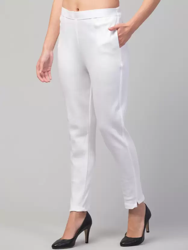 White Coloured Straight fit Woolen Pant!!