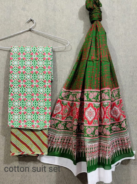 Exclusive Hand Block Printed Cotton Suits With Cotton Dupatta!!