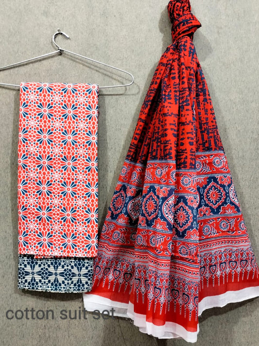 Exclusive Hand Block Printed Cotton Suits With Cotton Dupatta!!