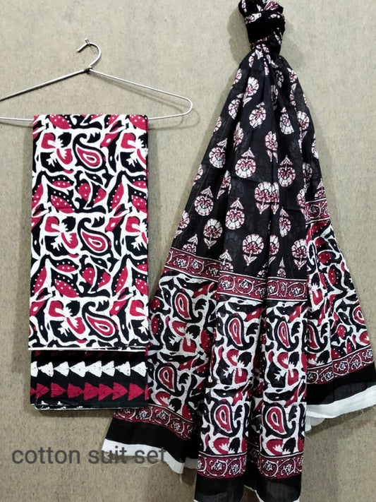 Exclusive Hand Block Printed Cotton Suits With Cotton Dupatta!!