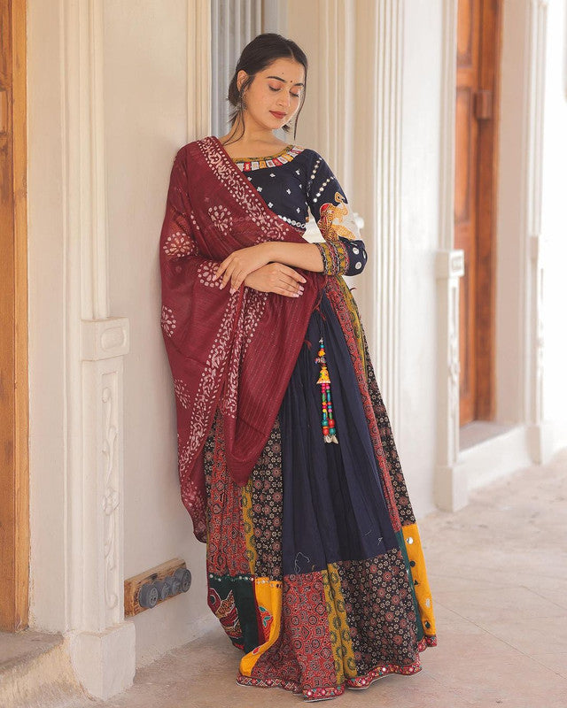 Navy Blue & Multi Coloured Premium Rayon with Kodi Lace Work Printed Woman Designer Party wear Lehenga Choli with Dupatta!!