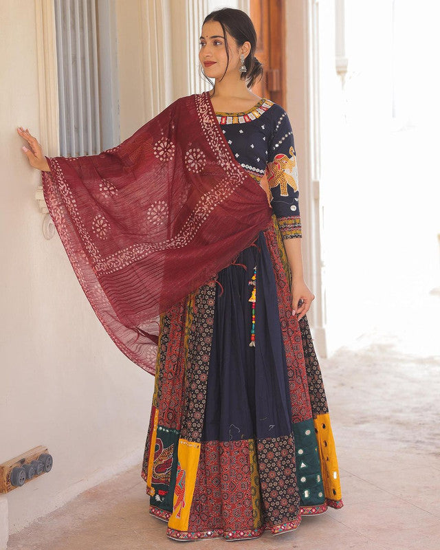 Navy Blue & Multi Coloured Premium Rayon with Kodi Lace Work Printed Woman Designer Party wear Lehenga Choli with Dupatta!!