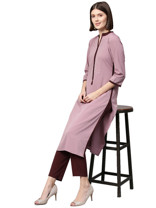 Purple & Wine Coloured Premium Crep Solid And 3/4 Sleeve Women Designer Casual/Daily wear Regular Fit Kurti with Pant!!