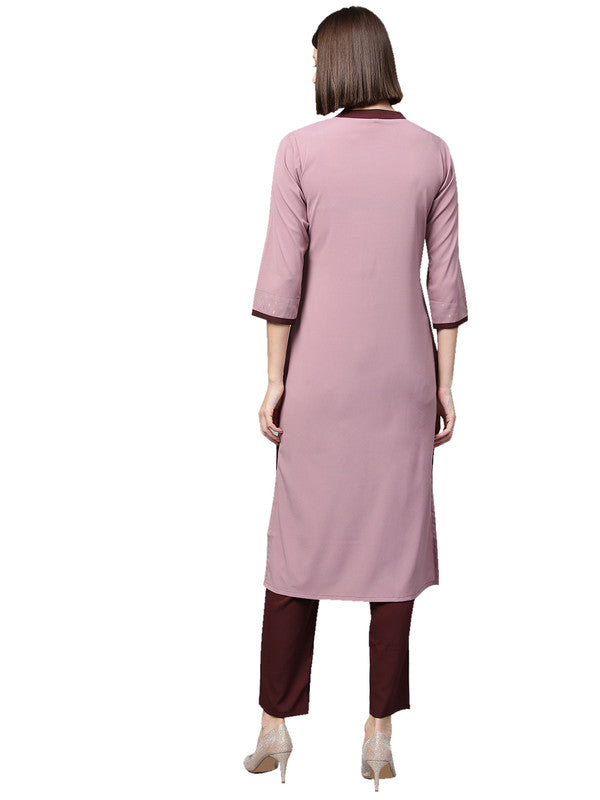 Purple & Wine Coloured Premium Crep Solid And 3/4 Sleeve Women Designer Casual/Daily wear Regular Fit Kurti with Pant!!