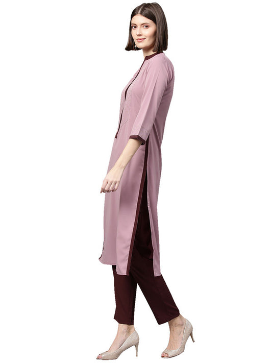 Purple & Wine Coloured Premium Crep Solid And 3/4 Sleeve Women Designer Casual/Daily wear Regular Fit Kurti with Pant!!