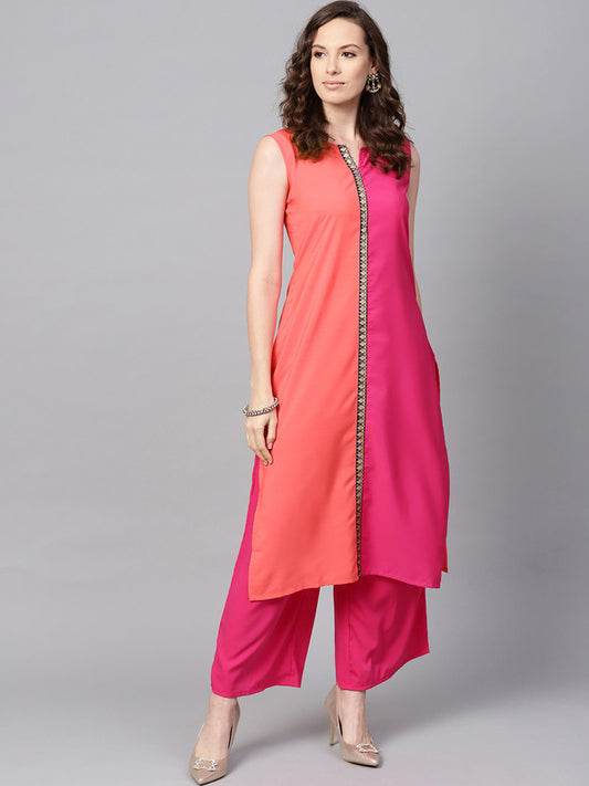 Pink Coloured Premium Crep with Round Neck Sleeveless Women Designer Casual/Daily wear Straight Cut Kurti!!