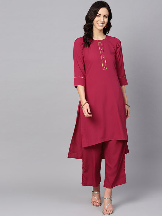 Pink Coloured Premium Crep with Round Neck Half Sleeves Women Designer Casual/Daily wear Straight Cut Kurti with Palazzo!!