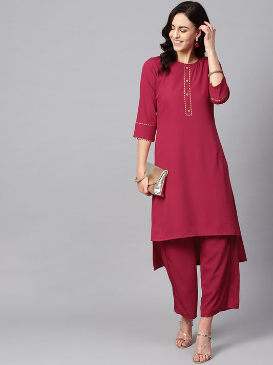 Pink Coloured Premium Crep with Round Neck Half Sleeves Women Designer Casual/Daily wear Straight Cut Kurti!!