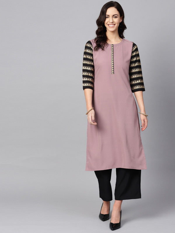 Purple Coloured Premium Crep with Round Neck Half Sleeves Women Designer Casual/Daily wear Straight Cut Kurti!!