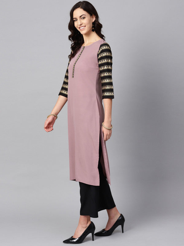 Purple Coloured Premium Crep with Round Neck Half Sleeves Women Designer Casual/Daily wear Straight Cut Kurti!!