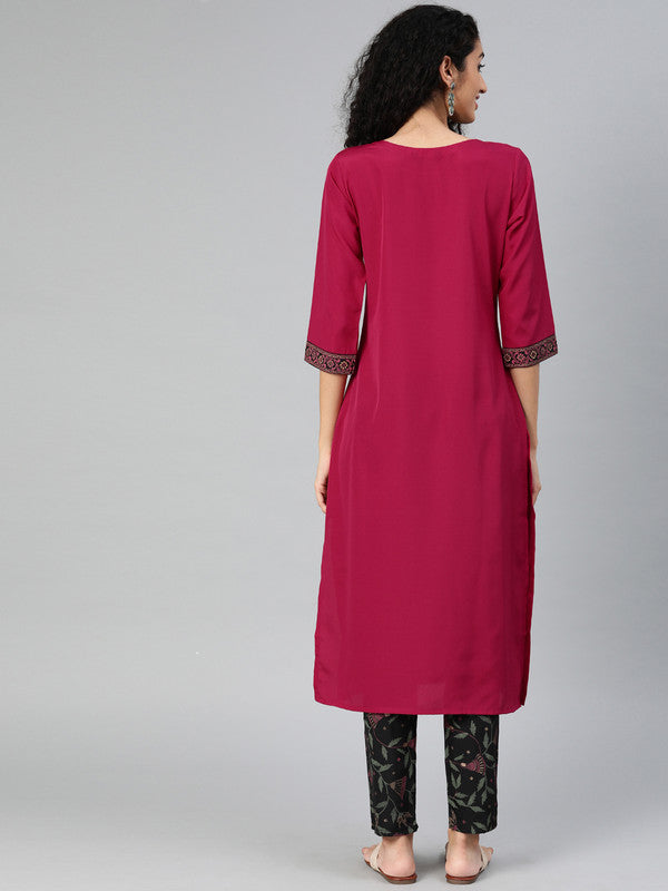 Pink Coloured Premium Crep with Round Neck 3/4 Sleeves Women Designer Casual/Daily wear Straight Cut Kurti!!