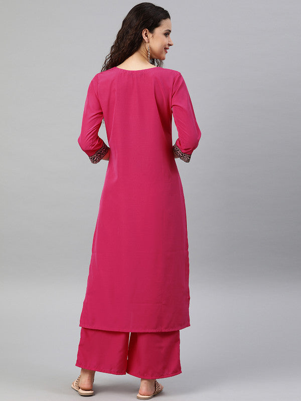 Pink Coloured Premium Crep with Round Neck 3/4 Sleeves Women Designer Casual/Daily wear Straight Cut Kurti!!