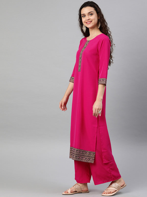 Pink Coloured Premium Crep with Round Neck 3/4 Sleeves Women Designer Casual/Daily wear Straight Cut Kurti!!