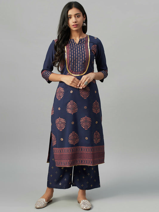 Reyon straight Long kurti with foil Print Dori with Pant!! – Royskart