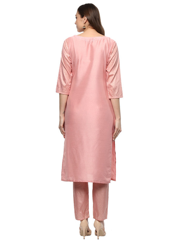 Pink Coloured Poly Silk with Print Round Neck 3/4 Sleevs Women Designer Casual/Daily wear Kurti!!