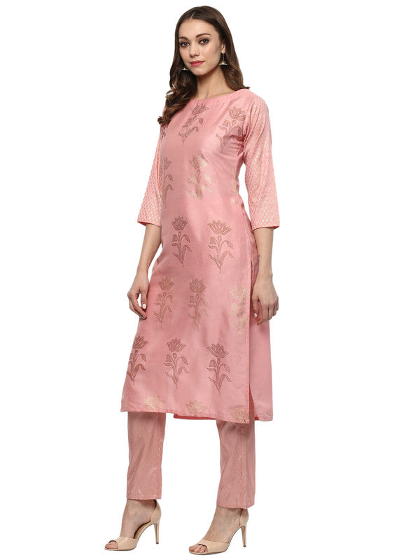 Pink Coloured Poly Silk with Print Round Neck 3/4 Sleevs Women Designer Casual/Daily wear Kurti!!
