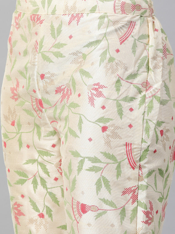 Cream Coloured Poly Silk with Print Round Neck 3/4 Sleevs Women Designer Casual/Daily wear Kurti!!