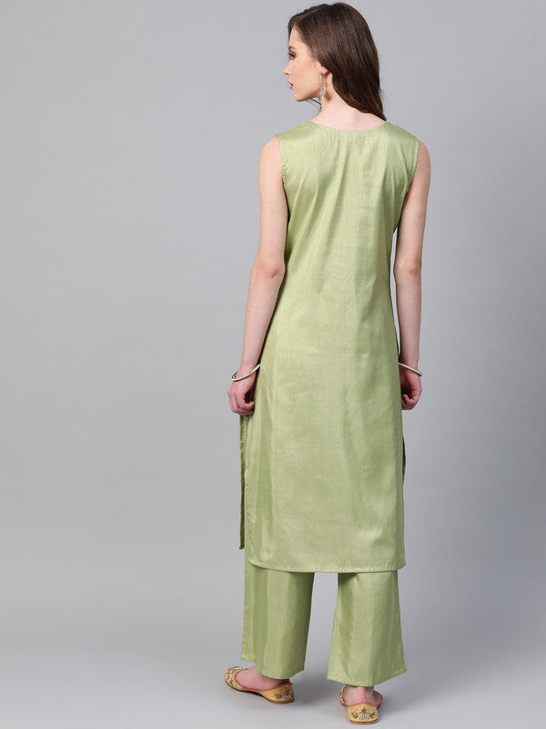 Green Coloured Poly Silk with Print Round Neck Sleeveless Women Designer Casual/Daily wear Kurti!!