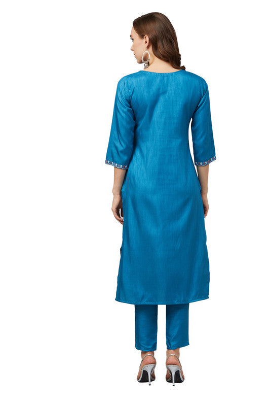 Blue Coloured Poly Silk with Rubber Printed Round Neck 3/4 Sleeves Side Slits Women Designer Casual/Daily wear Kurti!!