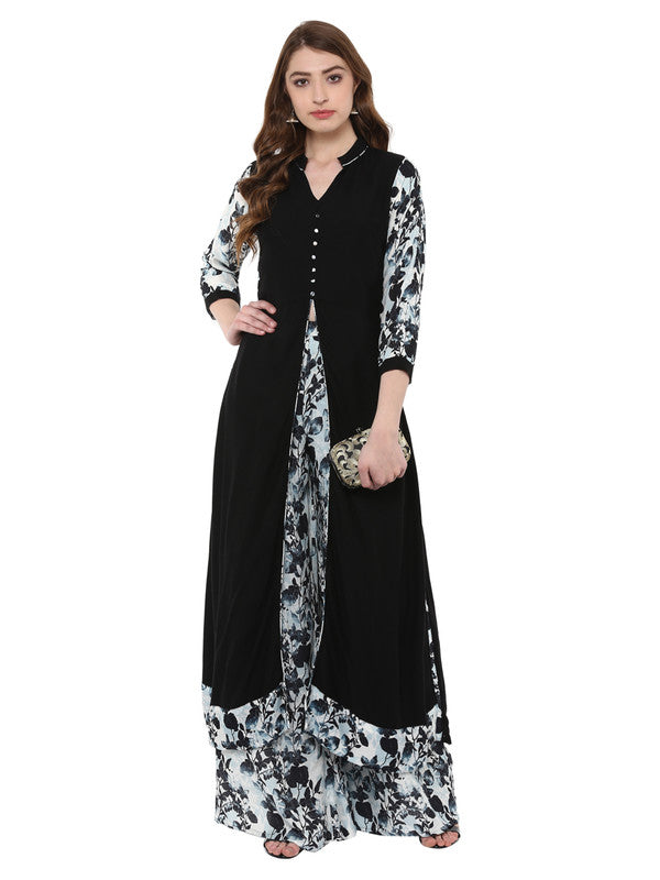 Black Coloured Premium Rayon with Print Chinese Collar 3/4 Sleeves Women Designer Party/Daily wear Kurta with Palazzo!!